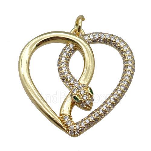 copper snake charm pendant pave zircon, gold plated