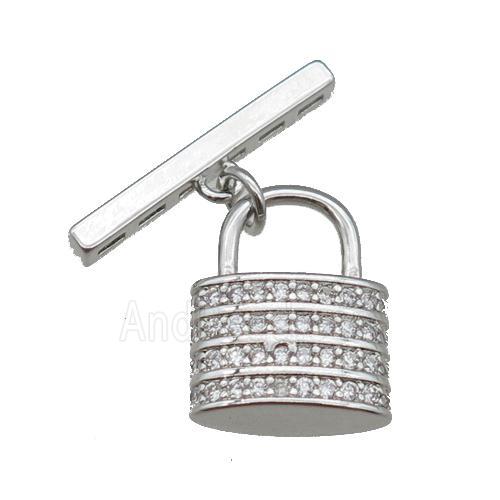 copper lock pendant pave zircon, platinum plated