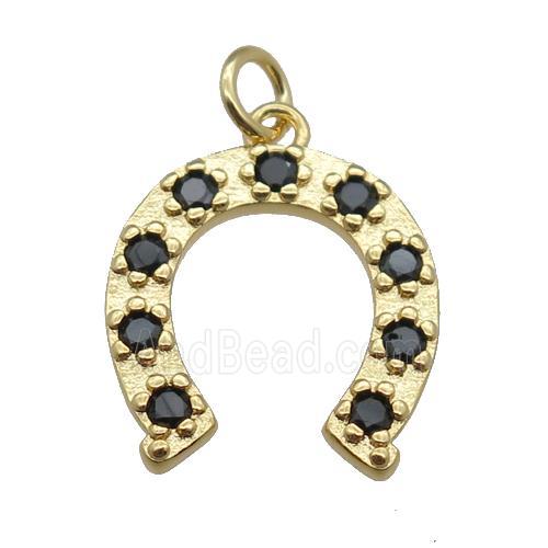 copper horseshoe pendant pave zircon, gold plated