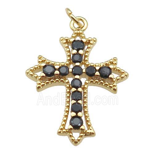 copper cross pendant pave zircon, gold plated