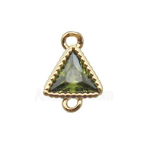 copper triangle connector pave zircon, gold plated