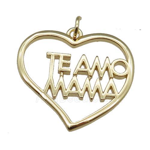 copper heart pendant, TE AMO MAMA, gold plated