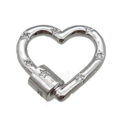 copper Carabiner Clasp, heart, platinum plated