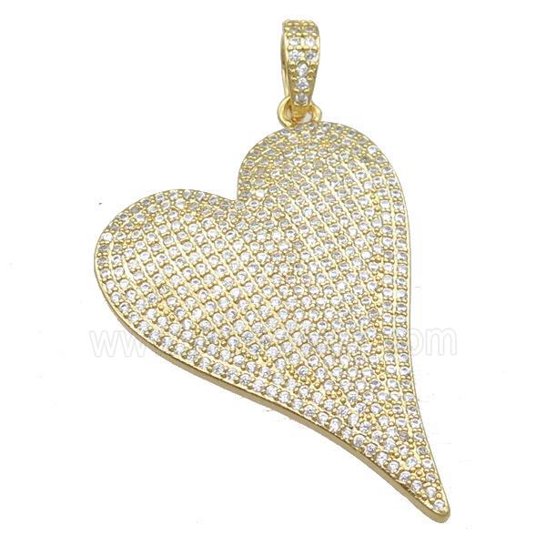 copper heart pendant pave zircon, gold plated