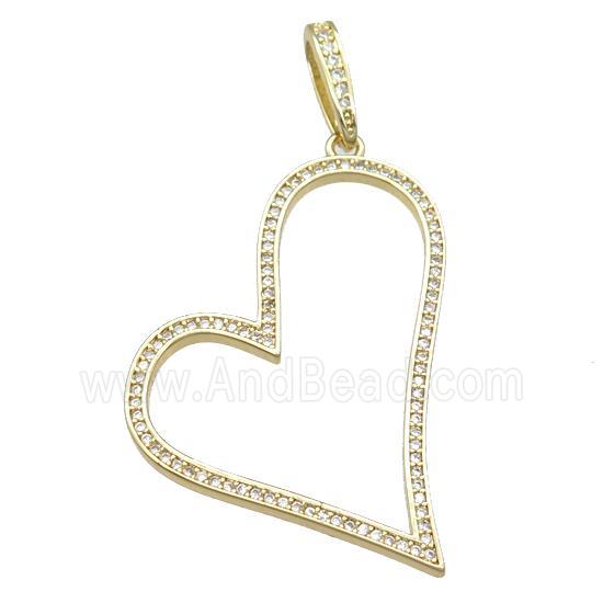 copper heart pendant pave zircon, gold plated