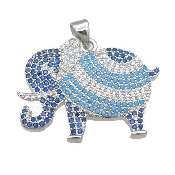 copper elephant pendant pave zircon, platinum plated
