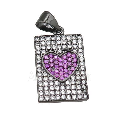 copper rectangle pendant pave zircon, heart, black plated