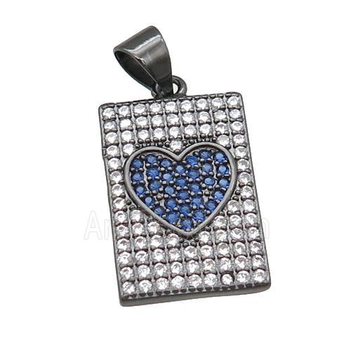 copper rectangle pendant pave zircon, heart, black plated