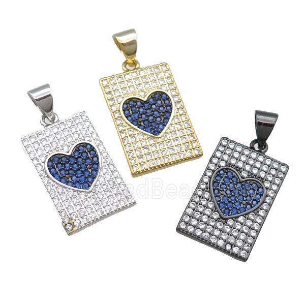 copper rectangle pendant pave blue zircon, heart, mixed