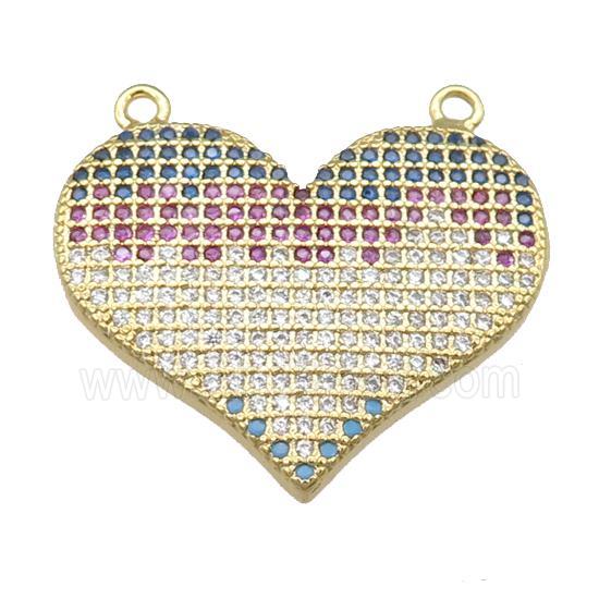 copper heart pendant pave zircon with 2loops, gold plated