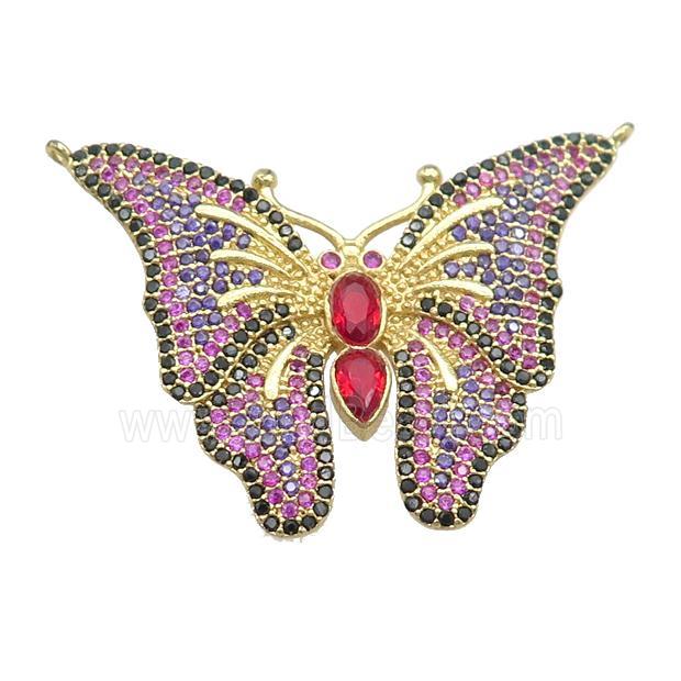 copper butterfly pendant pave zircon with 2loops, gold plated