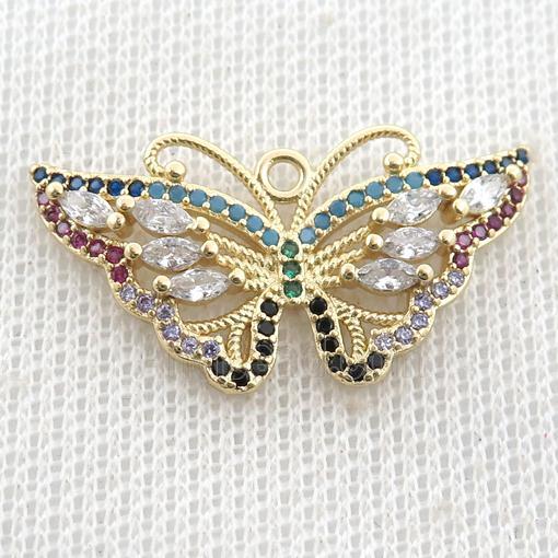 copper butterfly pendant pave zircon, gold plated