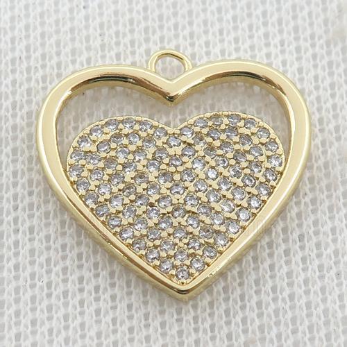 copper heart pendant pave zircon, gold plated