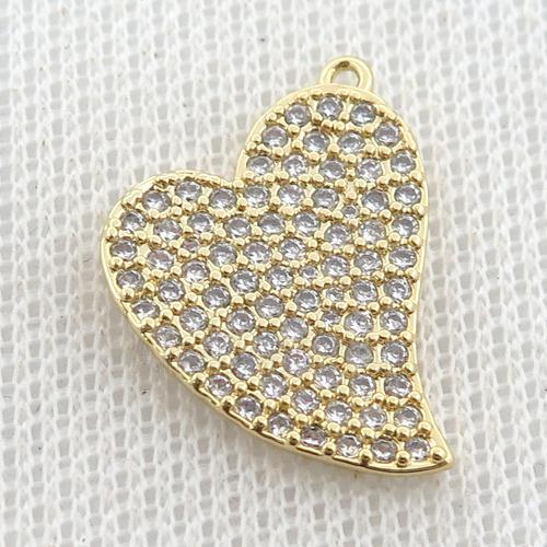 copper heart pendant pave zircon, gold plated