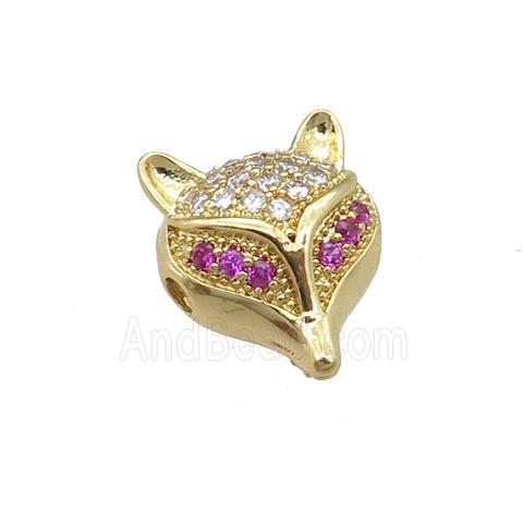 copper foxhead beads pave zircon, gold plated