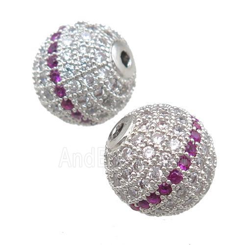 copper beads pave zircon, round, platinum plated