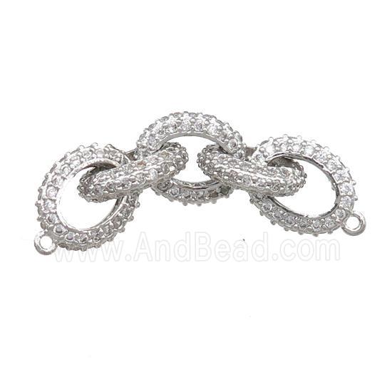 copper linker connector pave zircon, oval, platinum plated