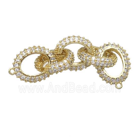 copper linker connector pave zircon, oval, gold plated