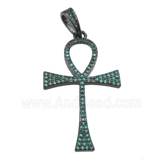 Copper Ankh Cross Pendant Pave Zircon Black Plated