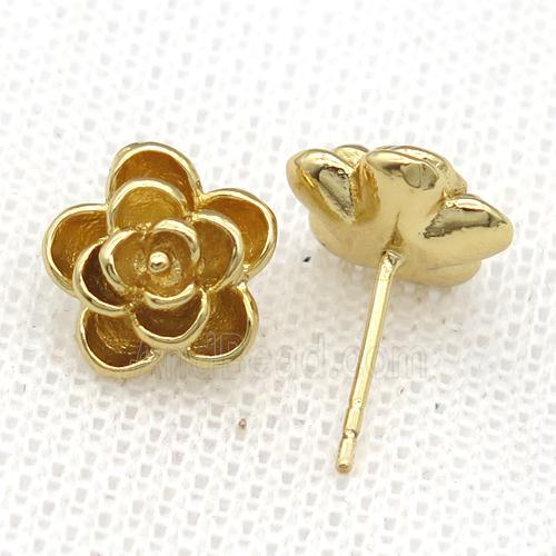 copper Flower Stud Earrings, unfade, gold plated