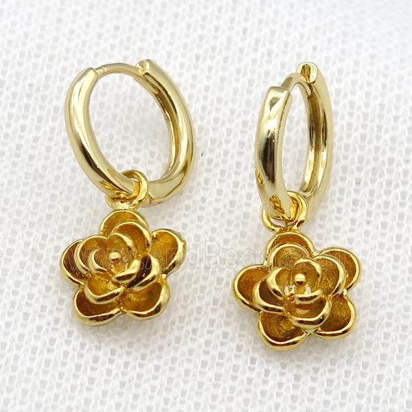 copper Flower Hoop Earrings, gold plated