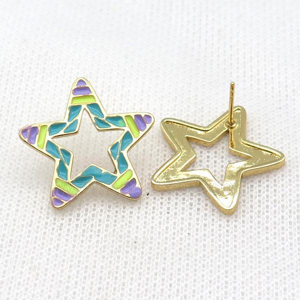copper Star Stud Earring with Enameled, gold plated