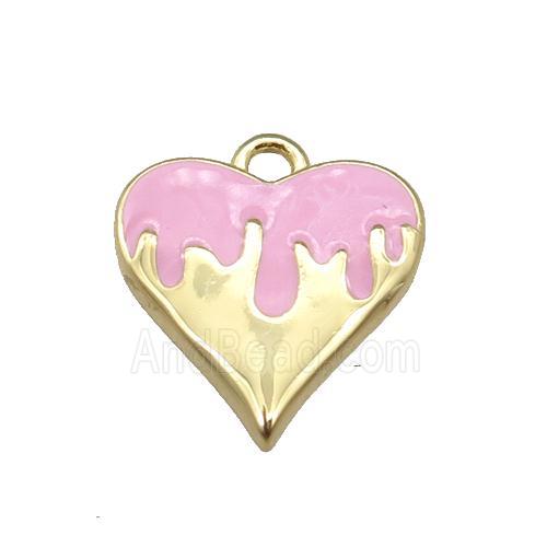 Copper Heart Pendant with Pink Enameled, Gold Plated