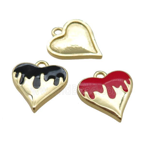 Copper Heart Pendant with White Enameled, Mixed, Gold Plated