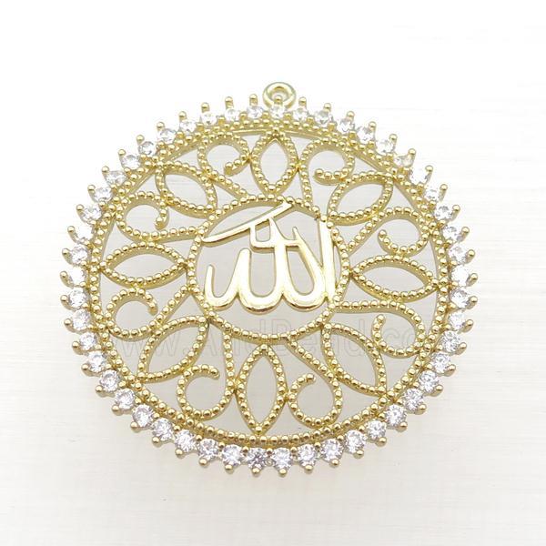 copper circle pendant pave zircon, gold plated