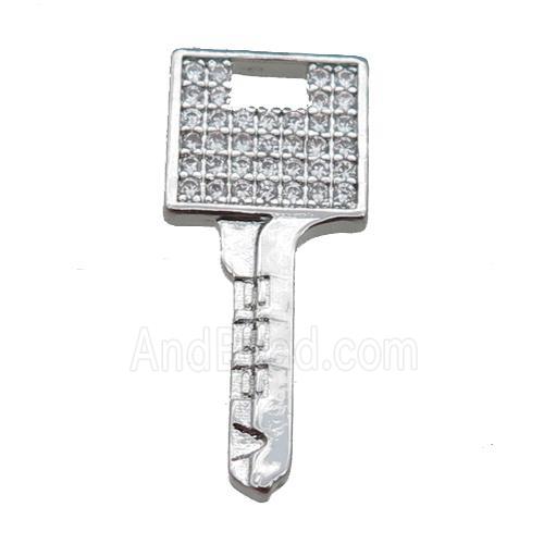 Copper Key Pendant Pave Zircon, Platinum Plated