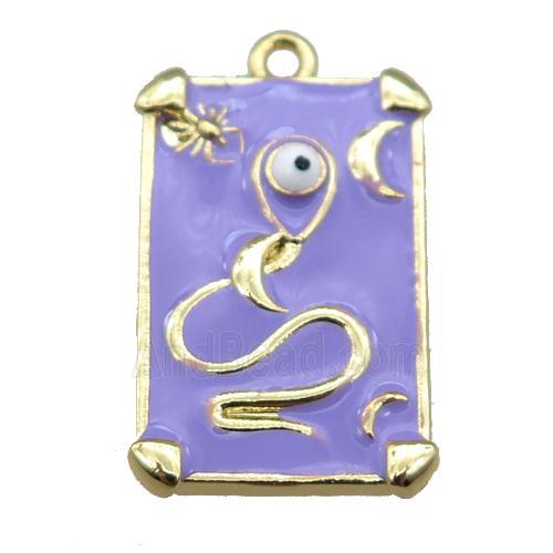 Copper Tarot Card Pendant with purple Enamel, Gold Plated