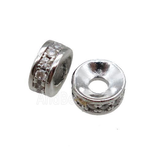 Copper Rondelle Beads Pave Zircon, Platinum Plated
