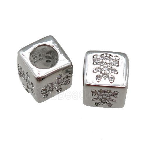 European Style copper cube beads pave zircon, kid, platinum plated