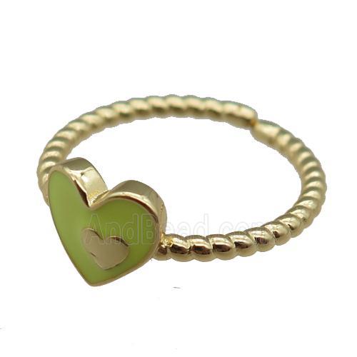 copper Ring with yellow enamel heart, gold plated
