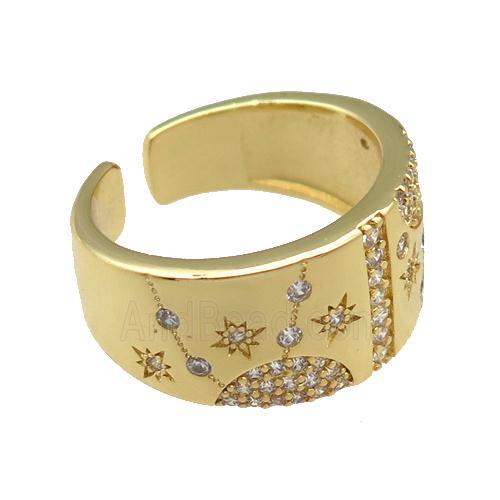 adjustable copper Rings pave zircon, gold plated