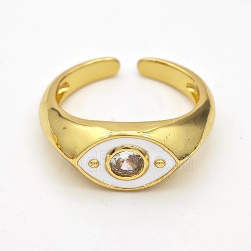 Copper Eye Ring Pave Zirconia White Enamel Gold Plated