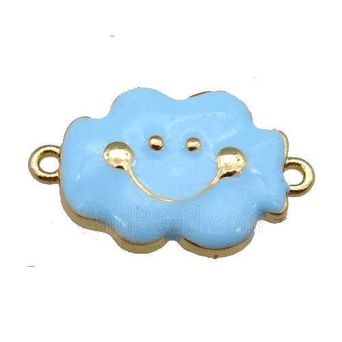 copper cloudface connector, blue enamel, gold plated