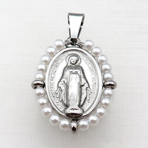 stainless steel Jesus pendant with pearlized glass