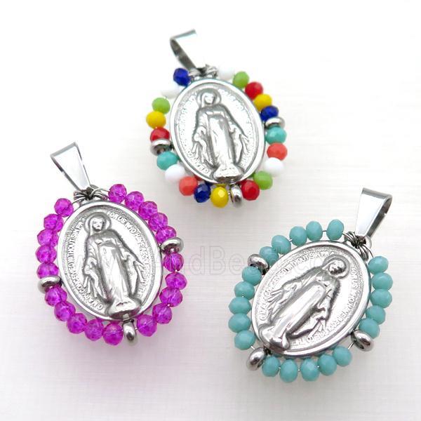 stainless steel Jesus pendant with crystal glass wrapped, mix