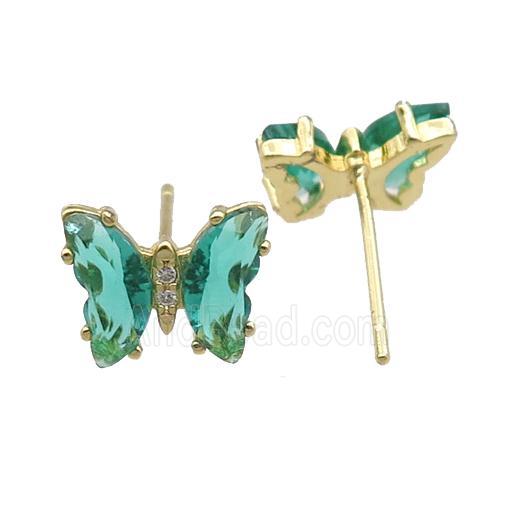 peacockgreen Crystal Glass Butterfly Stud Earrings, gold plated