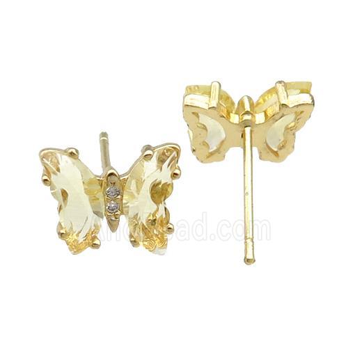 champagne Crystal Glass Butterfly Stud Earrings, gold plated