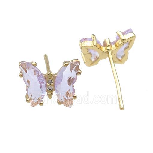 lavender Crystal Glass Butterfly Stud Earrings, gold plated