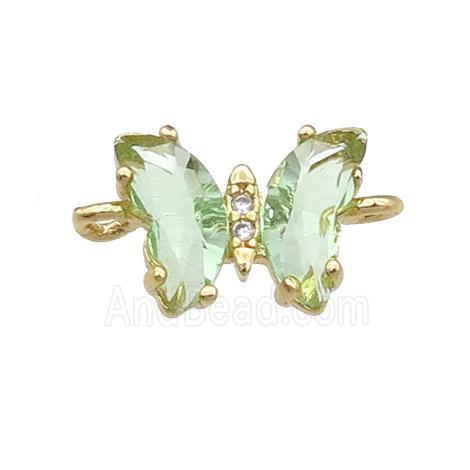 lt.green Crystal Glass Butterfly Connector, gold plated