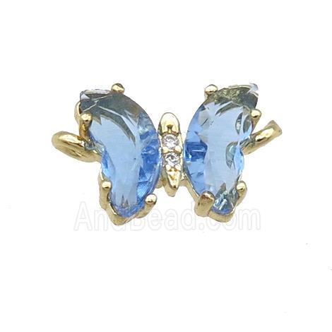 lt.blue Crystal Glass Butterfly Connector, gold plated