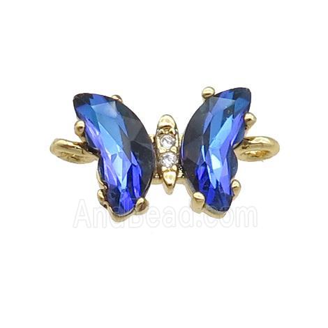 blue Crystal Glass Butterfly Connector, gold plated