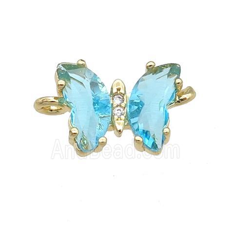 aqua Crystal Glass Butterfly Connector, gold plated