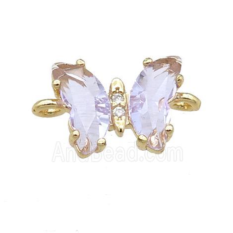 lavender Crystal Glass Butterfly Connector, gold plated