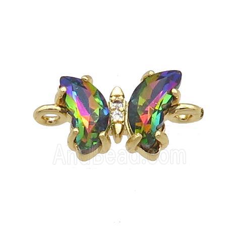 multicolor Crystal Glass Butterfly Connector, gold plated