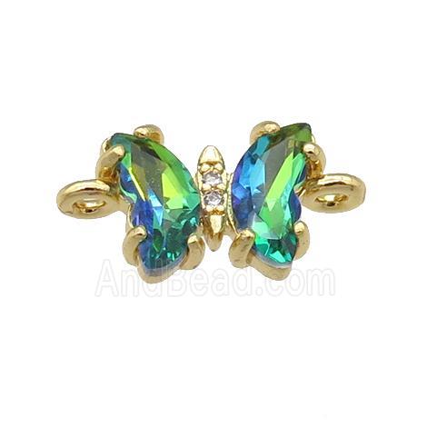 peacockgreen Crystal Glass Butterfly Connector, gold plated