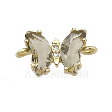 smoky Crystal Glass Butterfly Connector, gold plated